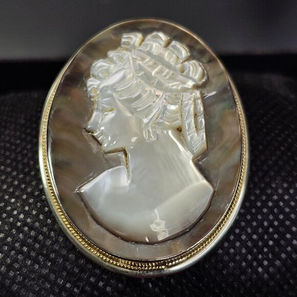 Antique Eaton & Co 925 Sterling Silver Mother Of Pearl Cameo Broach Hallmark - Picture 15 of 16